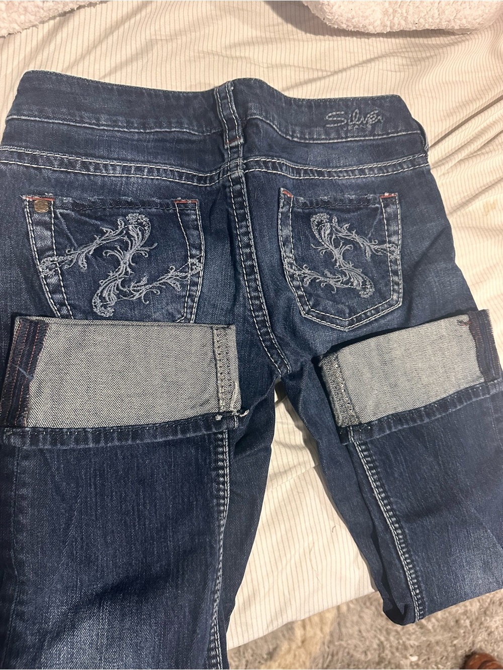 Silver Jeans Dark Blue Embroidered Bootcut Jeans
